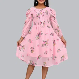 FELLAMO Floral Print Tie-Up Neck Puff Sleeve Georgette Fit & Flare Midi Dress-picture-14