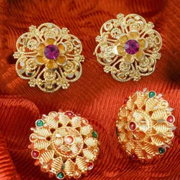 DIVASTRI Set Of 2 Gold-Plated Circular Studs Earrings-14