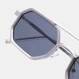 SUNGLASSIC Unisex Square Sunglasses with UV Protected Lens V1-Commando-Silver-Black image 2