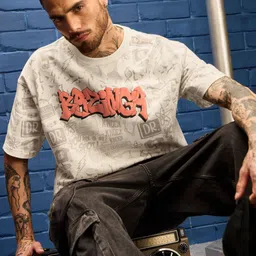 The Souled Store Men Typography Printed Round Neck Cotton Oversized T-shirt-image-82