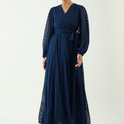 FEMMELLA Women Self Design Puff Sleeve Wrap Maxi Dress-image-13