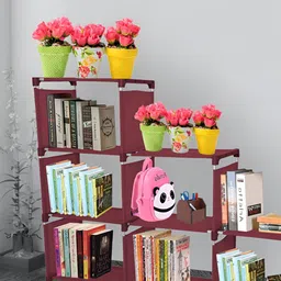 Decent Hut Red Metal 9-Shelf Open Book Shelf-14