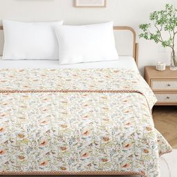 BELLA CASA White & Orange Floral Mild Winter 110 GSM Double Bed Dohar-image-19
