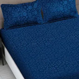 INDHOME LIFE Navy Blue Floral 220 TC King Bedsheet with 2 Pillow Covers-image-97