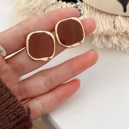 SZN Gold Plated Artificial Stones Studded Square Shape Studs-2