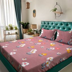 HOSTA HOMES Pink & White Geometric 300 TC Queen Bedsheet with 2 Pillow Covers-image-76