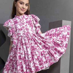HOITY MOPPET Women Floral Print Bell Sleeve Georgette A-Line Dress-image-30