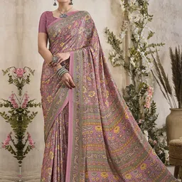 Mitera Floral Poly Crepe Bagru Saree-image-11