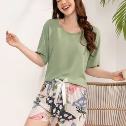 StyleCast Floral Printed Tshirt With Shorts Night Suits-image-37