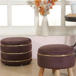 Shadowkart Set Of 2 Brown & Beige Pouffe Ottomans-image-24