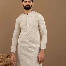 DIVISIVE Floral Embroidered Mandarin Collar Straight Slim Fit Kurta-image-67