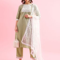 KALINI Women Floral Embroidered Regular Sequinned Kurta with Trousers & With Dupatta-picture-14