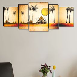 Myntra Elegant Homes Yellow & Black 5 Pieces Wooden Village Painting Wall Arts-image-68
