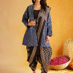 JAYPORE Women Collarless Floral Printed Cotton Casual Tailored Jacket-18