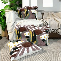 LUSHLYF White & Purple Set of 5 Quirky Square Cushion Covers-8
