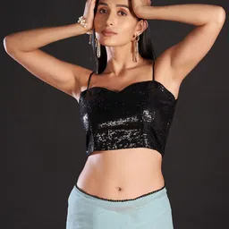 KALINI Embellished Solid Saree with Matching Blouse image 5