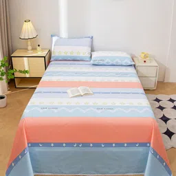 JC HOME White & Blue Geometric 140 TC Queen Bedsheet with 2 Pillow Covers-picture-31