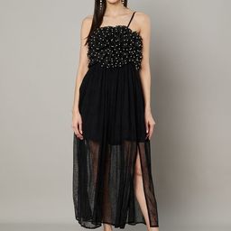 Amagyaa Women Shoulder Straps Ruffles Slits Fit & Flare Maxi Dress-image-45