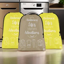 Aura Yellow & Brown 3 Pieces Printed Water Resistant Laundry Bags-4
