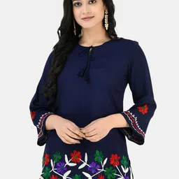 VAAMII Floral Embroidered Tie-Up Neck Flared Sleeve Top-picture-28