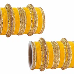 ZULKA Set Of 60 Gold-Plated Cubic Zirconia-Studded Chuda Bangles-picture-42