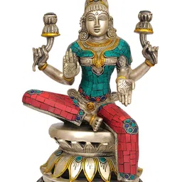 Exotic India Gold-Toned & Red Goddess Lakshmi Religious Idol Showpiece-7