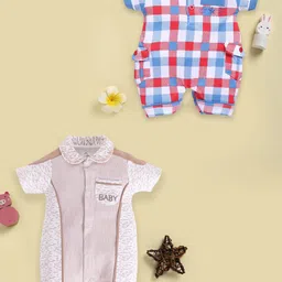 BABY GO Infant Boys Pack Of 2 Printed Pure Cotton Rompers-image-86