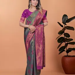 V3 FASHION STUDIO Ethnic Motifs Zari Art Silk Banarasi Saree-picture-22