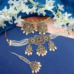 AASHISH IMITATION American Diamond-Studded & Beaded Jewellery Set-image-25