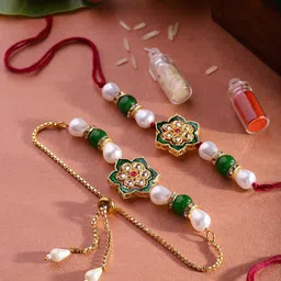Sangria Artificial Stones & Beads Bhai Bhabhi Thread Rakhi comes with Roli & Rice-image-77