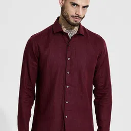 Snitch Men Classic Slim Fit Spread Collar Solid Linen Casual Shirt-image-71