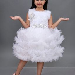 BABY HOME Girls Self Design Net Fit & Flare Midi Dress-picture-2