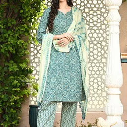 KALINI Women Floral Printed Regular Pure Cotton Kurta with Trousers & With Dupatta-picture-42