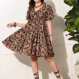 DECKEDUP Tropical Print Ruffled Fit & Flare Mini Dress-image-43