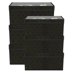 Kuber Industries Black & Beige 6 Pieces Printed Storage Box Organisers With Lid-27