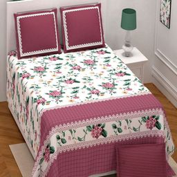 Myntra Elegant Homes Pink & White Floral 250 TC King Bedsheet with 2 Pillow Covers-image-57