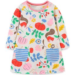 LULU & SKY Girls Conversational Printed Knee Length Cotton A-Line Dress-image-101