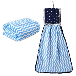 Kuber Industries 2Pcs Blue & White Printed Towels & Wash Basin Napkin Set-50