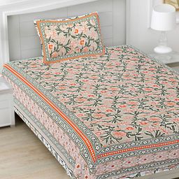 FrionKandy Living Orange Floral Printed Cotton 180 TC Single Bedsheet Set 2.28 m x 1.52 m-image-68