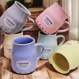 eleven to eleven decor Handmade Ceramic Multicolor Flask Cane Shape Coffee Mugs ( Set Of 6) image 2