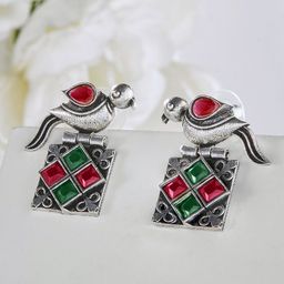 Priyaasi Silver Plated Oxidized Contemporary Crystal Stone Studded Drop Earrings-41
