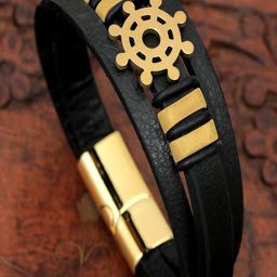 Jewelgenics Men Black Leather Bracelet-image-49