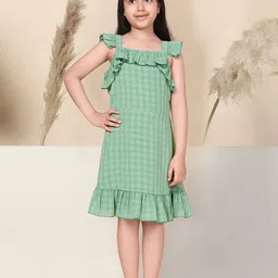 YK Checked Ruffled Crepe Fit & Flare Dress-picture-36