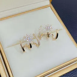Softwrap Gold-Toned Cubic Zirconia Studded Starburst Dual-Band Statement Floral Studs-image-31