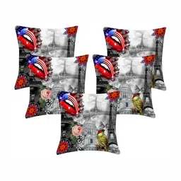 Lushomes Grey & Red Set of 5 Quirky Square Cushion Covers image 1