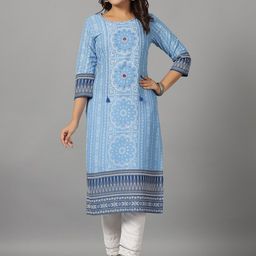 Juniper Ethnic Motifs Printed Round Neck Beads Work Straight Kurta-picture-57