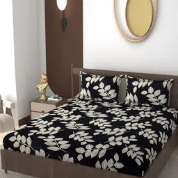 VOMZER Rust Black And White Floral Printed 210 TC Cotton King Bedsheet Set-1.98 m x 1.83 m-5