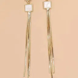 SEAA ENTERPRISES Gold-Plated Artificial Stones Studded Tasselled Drop Earrings-9