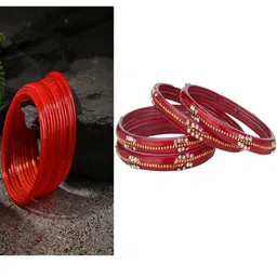 1ST TIME Set Of 16 Red Alloy Artificial Stones & Beads Bangles-picture-23