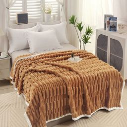 JC HOME Camel Brown & White AC Room 400 GSM Single Bed Blanket-image-84
